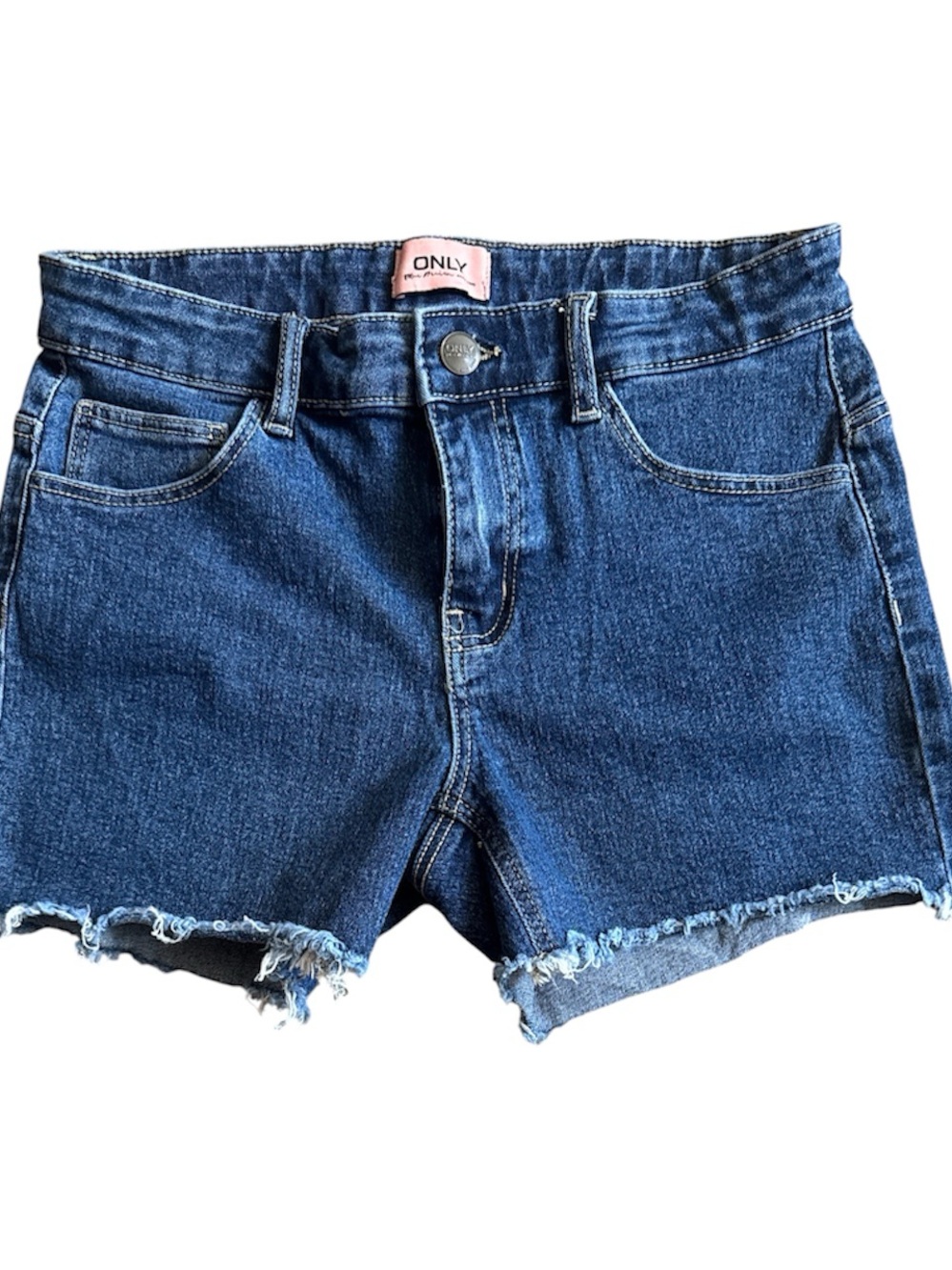 Only Dark Blue Denim Frayed Hem Shorts